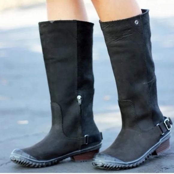 Sorel Tall Slimboot black Suede Leather heeled Buckle Boot Size 6.5 - Picture 1 of 7
